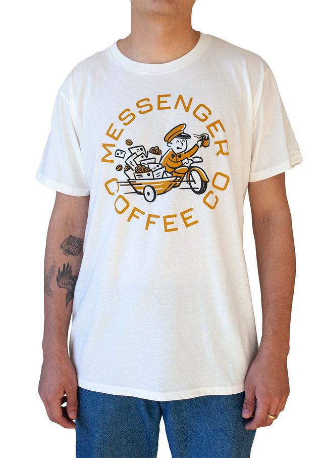 Vintage White Messenger Charlie Hustle Tee - Messenger Coffee